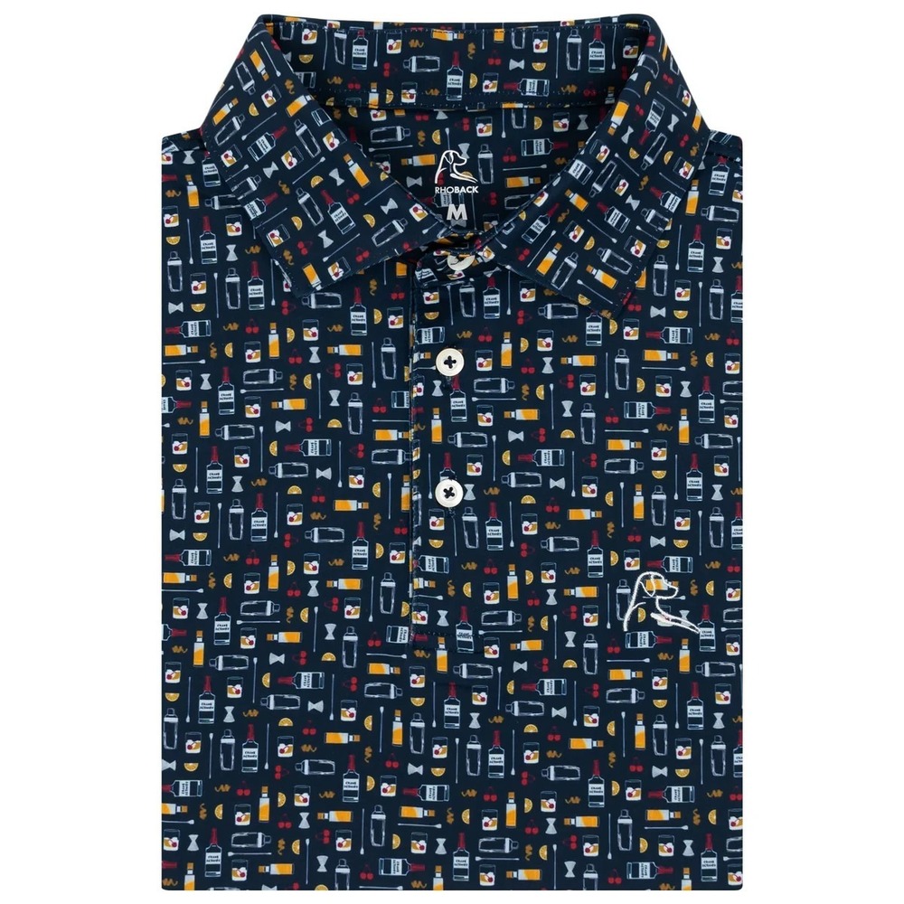 Rhoback Old Fashioned Performance Golf Polo Shirt Size Mens XXL Navy AOP